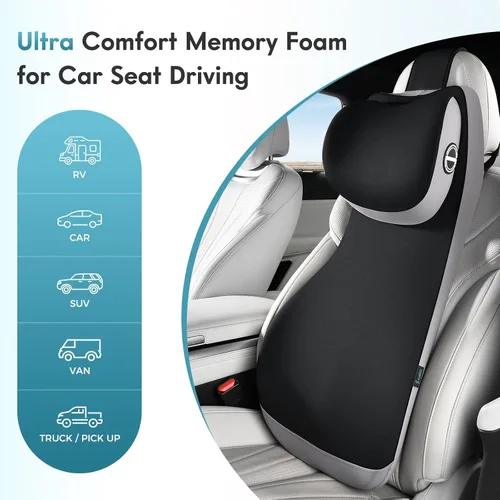 Vista 9 de FLORICH Almohada de apoyo lumbar mejorada para asiento de automóvil y diseño de reposacabezas ajustable, cojín de espuma viscoelástica transpirable