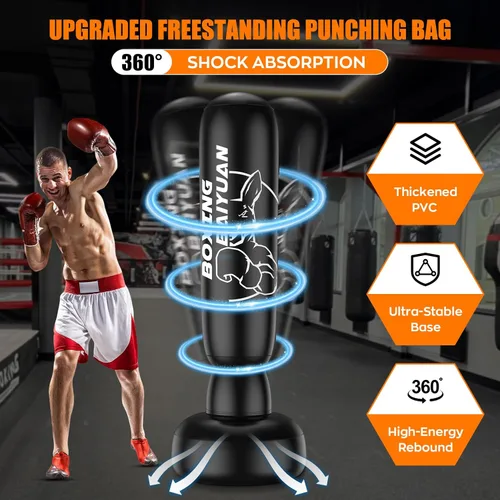 Vista 3 de Saco de boxeo de pie para adultos y adolescentes, bolsa de boxeo inflable con soporte, equipo de entrenamiento de kickboxing para MMA, Muay Thai
