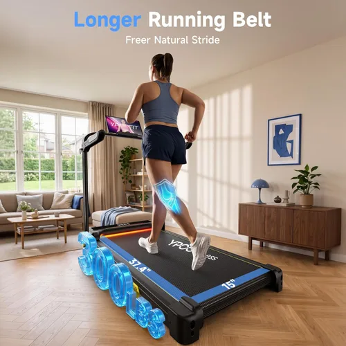 Vista 5 de YPOO 16% Walking Pad Incline, Treadmills for Home, Handle Bar, Foldable Negro con amarillo