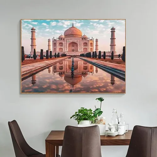 Vista 2 de QAZWSX Kit de pintura de diamante 5D por números, vista Taj Mahal, kit de pintura de diamantes de imitación para adultos, bordado, artes