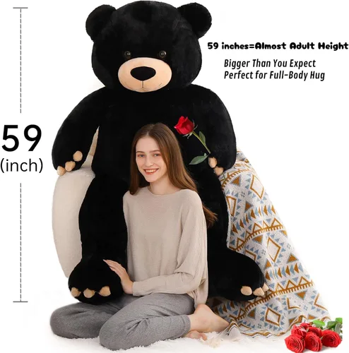 Vista 3 de MorisMos Oso de peluche gigante de 5 pies, 59 pulgadas, oso de peluche negro grande para decoración de fiesta de baby shower, regalo de animal