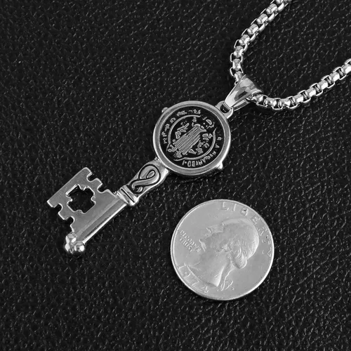Vista 3 de HZMAN Collar de exorcismo de San Benito de acero inoxidable con circonita dorada y plata católica, colgante de cruz para hombres y mujeres, regalo