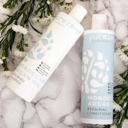 Vista 4 de Set de champú y acondicionador de aceite de argán marroquí Purezero - Repara el cabello dañado - Combate la caspa y el encrespamiento - Cero