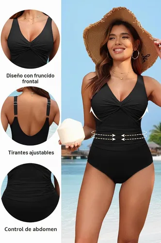 Vista 4 de Traje de baño de una pieza con control de abdomen para mujer Negro