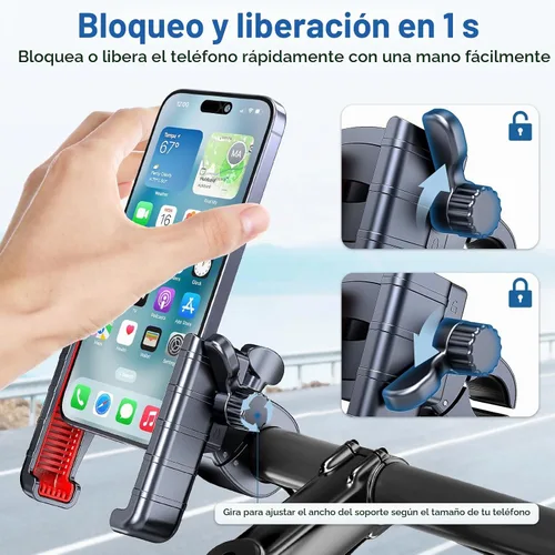 Vista 2 de Soporte de teléfono para bicicleta, bloqueo rápido, apto para cámaras, soporte de teléfono de motocicleta, abrazadera para manillar para cochecito