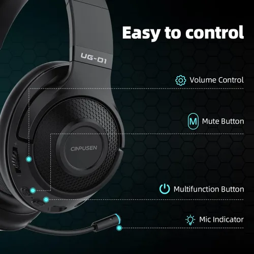 Vista 6 de Auriculares inalámbricos para juegos de 2.4 GHz para PC, PS5, PS4, MacBook, con micrófono, auriculares Bluetooth para juegos para teléfono celular
