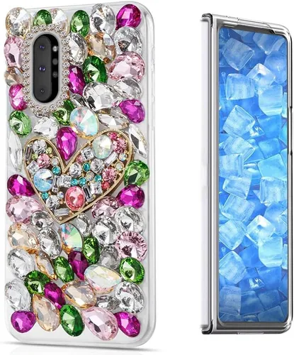 Vista 13 de Sparkle - Funda compatible con Samsung Galaxy Z Fold 3 5G, elegante funda 3D hecha a mano con diamantes de imitación de camelia, color negro