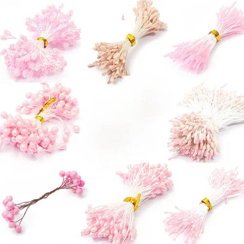 Vista 10 de 9 piezas de estambres de flores artificiales de doble cabeza, estambres de estambres hechos a mano, estambres florales hechos a mano, accesorios