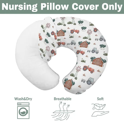 Vista 7 de Boho Farm Life - Fundas de almohada de lactancia para niños y niñas, tractor, granero, prado, funda de almohada de lactancia para almohadas