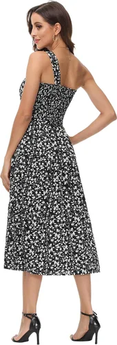 Vista 2 de GRACE KARIN Vestidos de un hombro para mujer, bohemio, vestido floral de verano, vestido de playa con vuelo, vestido midi para fiesta