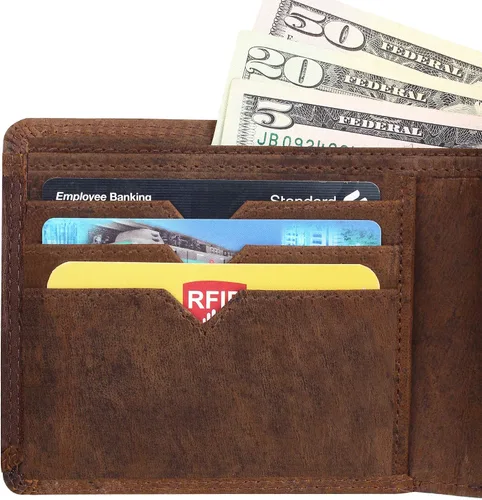 Vista 8 de Carteras para hombre, cuero genuino para hombre, billetera con bloqueo RFID, cartera de bolsillo frontal, billetera delgada billetera, monedero