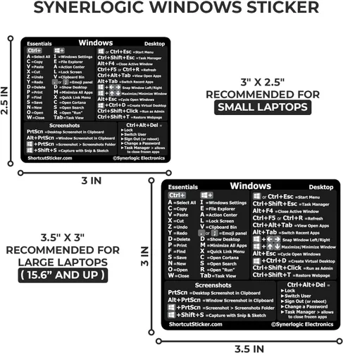 Vista 3 de SYNERLOGIC Guía de referencia rápida para Windows + Word/Excel (para Windows) Adhesivos de acceso directo de teclado, vinilo sin residuos Negro