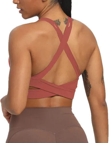 Vista 2 de Aoxjox Sujetadores deportivos de entrenamiento para mujer, sin espalda, con relleno, para entrenamiento, infinito, activo, gimnasio, yoga, camiseta
