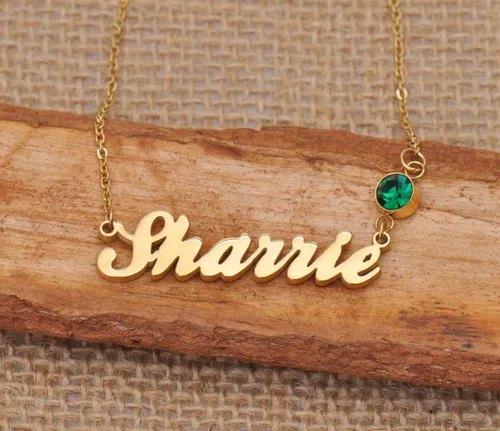 Vista 6 de HUAN XUN Dainty Custom Letter Name Necklace with Birthstone for Women