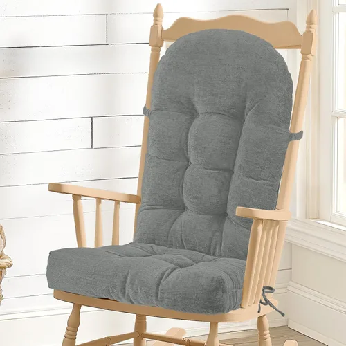Vista 9 de Cojín para Silla Mecedora - Tela de Chenilla, Esponja de Alta Densidad, Almohadillas de Asiento Copetudas Antideslizantes y Duraderas con Lazos