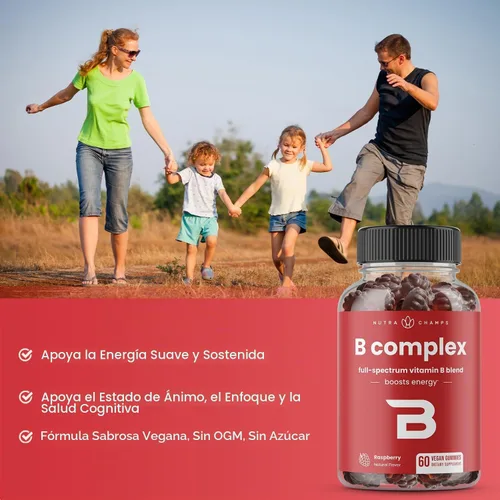 Vista 4 de NutraChamps Gomitas de complejo de vitamina B, gomitas de vitamina B aumentan la energía, vitaminas del complejo B B1, B2 (riboflavina), B3