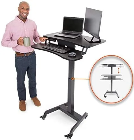 Vista 4 de Stand Steady Cruizer Premier - Escritorio eléctrico con ruedas, altura ajustable, escritorio de pie móvil con ruedas, bandeja para teclado, control