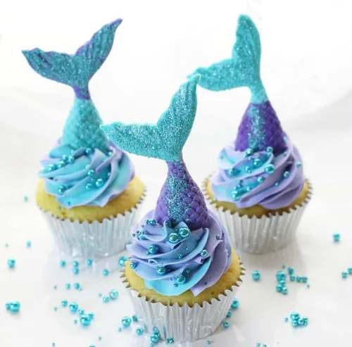 Vista 6 de Molde de silicona para tartas con temática de sirena, concha, estrella de mar, cola de sirena, molde para cupcakes para dulces, chocolate, fondant