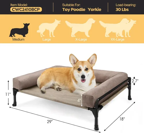 Vista 5 de Veehoo Cama Elevada para Perros - Cama Cot Refrescante para Exteriores para Perros de Tamaño Mediano con Cerca de Tres Lados, Cuna Elevada