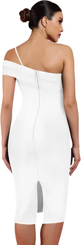 Vista 2 de UONBOX Vestido de vendaje de moda para mujer, con un hombro descubierto, sin mangas, dividido, para fiesta