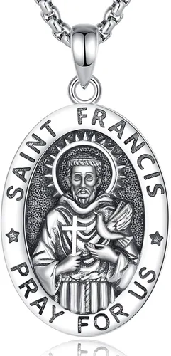 Vista 25 de EUDORA Medalla de plata de ley S925 con collar de San Patrono para mujeres A01-Saint Benedict Medalla