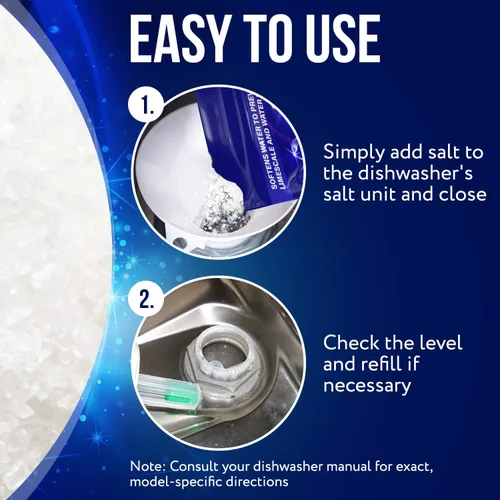 Vista 3 de IMPRESA Sal para lavavajillas de grano grueso, fórmula 100% pura de 80 onzas y sal suavizante, compatible con modelos Miele, Bosch y Whirlpool