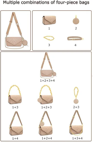 Vista 6 de Bolsos cruzados acolchados pequeños para mujer, elegantes bolsos de diseñador y bolsos con monedero, incluyendo bolsa de 2 tamaños, S
