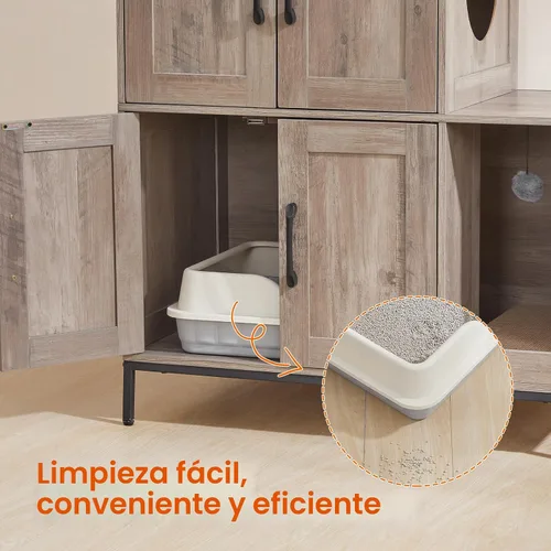 Vista 6 de HOOBRO Mueble para Caja de Arena para Gatos, Mueble Oculto para Caja de Arena 2 en 1 con Estante, Gabinete Doble para Caja de Arena con 2 Pelotas