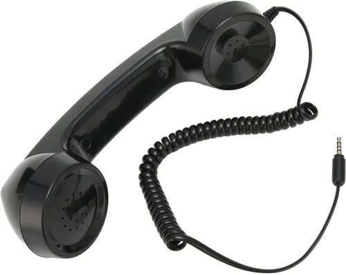 Vista 9 de Jiawu Auricular de teléfono retro vintage, receptor de teléfono celular, micrófono con altavoz para teléfono celular, teléfono inteligente y Negro