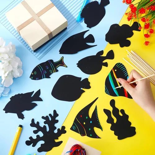 Vista 3 de Liliful 60 tarjetas de rascar de peces tropicales, manualidades para adultos bajo el mar, recuerdos de fiesta para mujeres, manualidades, decoración