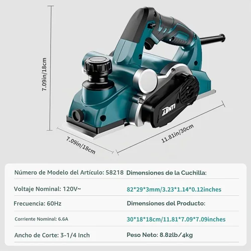Vista 4 de DNTI Cepilladoras de mano eléctricas con cable de 6.6 amperios, 17000 rpm, herramienta de carpintería, cepilladora de mano para chaflán de madera
