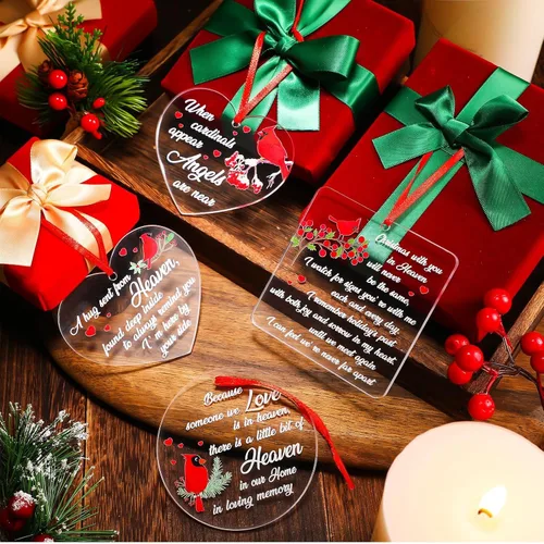Vista 4 de Red Cardinal - Adornos conmemorativos acrílicos transparentes, regalos de Navidad en el cielo y condolencias por la pérdida de un ser querido