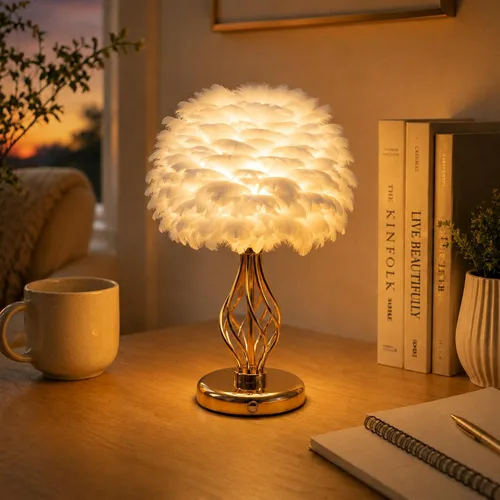 Vista 3 de Capslpad Lámpara de mesa de plumas blancas 16.9 '' luz de mesita de noche Blanco-2