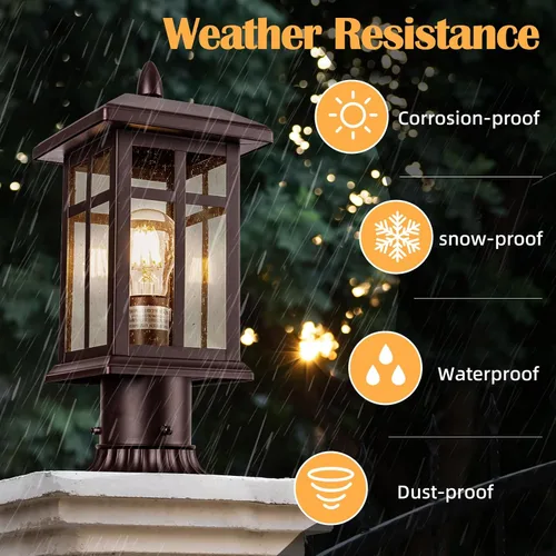 Vista 5 de Brilvibera Paquete de 2 luces de poste de bronce del atardecer al amanecer, accesorios de iluminación al aire libre para montaje en poste al aire