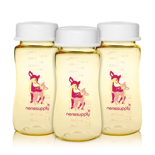 Vista 12 de Nenesupply 3 botellas de almacenamiento de leche materna PPSU de boca ancha de 11 oz / 11.2 fl oz, botellas de bombeo con extractores de leche Marfil