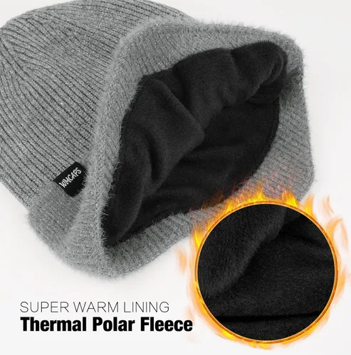 Vista 4 de Wmcaps Gorros de invierno con forro polar con orejeras para hombres y mujeres, gorro de punto térmico cálido para exteriores