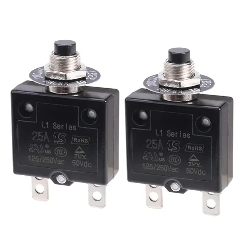 Vista 8 de 2 piezas de disyuntor térmico de 3 A, disyuntor de protector térmico de sobrecarga con botón de reinicio manual 32V DC 125/250V AC 3A con cables