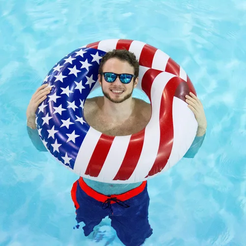 Vista 5 de Swimline Flotador de agua redondo inflable patriótico con bandera estadounidense para piscina o lago para niños y adultos