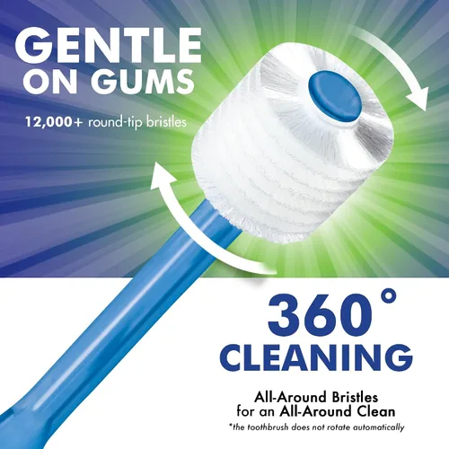 Vista 4 de Brilliant Oral Care - Cepillo de dientes para adultos con cerdas suaves, cabeza redonda y limpieza completa para dientes y encías, azul, 1 paquete