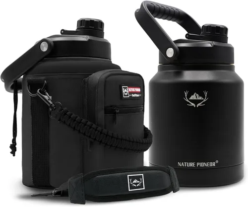 Vista 16 de NATURE PIONEOR Botella de agua aislada de 84 onzas, jarra de agua de acero inoxidable con doble vacío con soporte/portador, boca ancha, deportes al