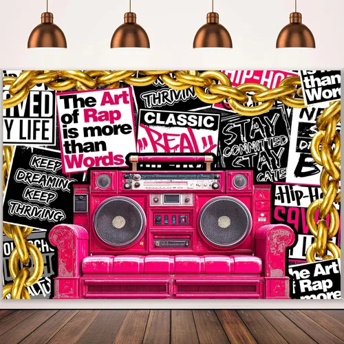 Vista 11 de HANYING HY070YL - Telón de fondo de hip hop de los años 90, música clásica retro, música rock, fotografía de moda, pancarta de fiesta de graffiti