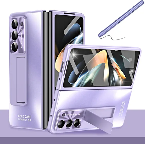 Vista 8 de Miimall Funda compatible con Samsung Galaxy Z Fold 4 con S Pen, protector de pantalla frontal integrado + soporte + soporte para bolígrafo, funda