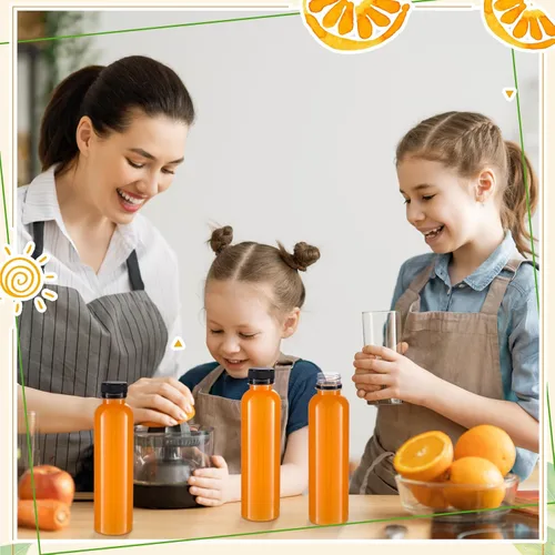 Vista 6 de Dandat - 50 botellas de jugo de plástico transparente de 10 onzas con tapas reutilizables a granel