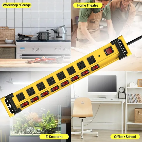 Vista 6 de Plug'n Regleta de Corriente Larga de 8 Tomas, Protector contra Sobretensiones de 2700J con Interruptores Individuales, Ampliamente Espaciada