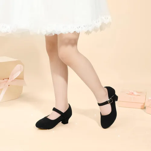 Vista 2 de PANDANINJIA Zapatos de vestir para niñas, zapatos Mary Jane para niñas, tacones bajos para niñas pequeñas, flores, boda, fiesta, escuela