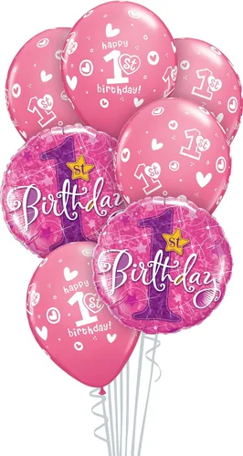 Vista 9 de Qualatex Caja de 7 piezas de ramo de globos, círculos de primer cumpleaños Stars-Boy