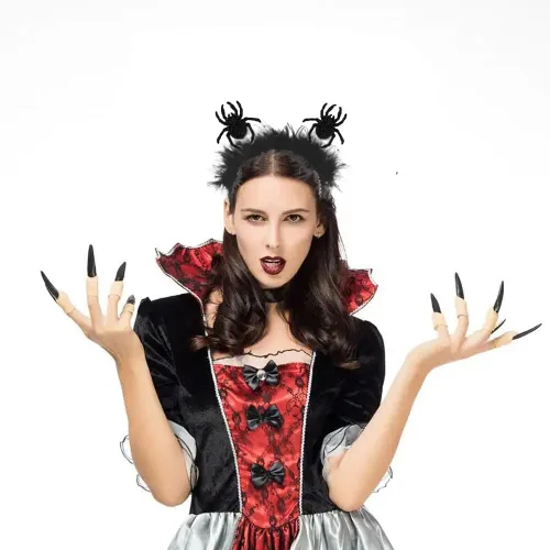 Vista 6 de KOLONAMS Diademas de Halloween de araña negra con purpurina para el pelo de Halloween, sombrero de aro para el pelo de Halloween, desfile, fiesta