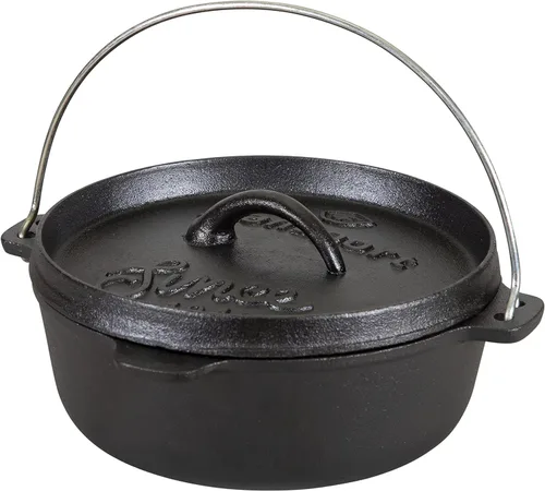 Vista 25 de Stansport - Horno holandés de hierro fundido presazonado de 1 cuarto con fondo plano (16016) Pre-seasoned cast iron with a flat bottom for stovetop