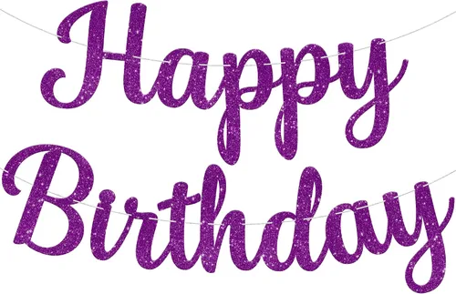 Vista 12 de KatchOn Cartel de feliz cumpleaños cursivo negro con purpurina, pre-encordado, 10 pies, cartel de feliz cumpleaños para mujeres, hombres, niños