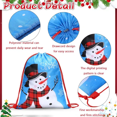 Vista 3 de Xuniea 12 bolsas de recuerdos de fiesta de Navidad para niños, mochila con cordón de Papá Noel, golosinas de Papá Noel, bolsas de regalo, regalos